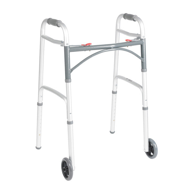 Folding Walker, Two Button with 5" Wheels